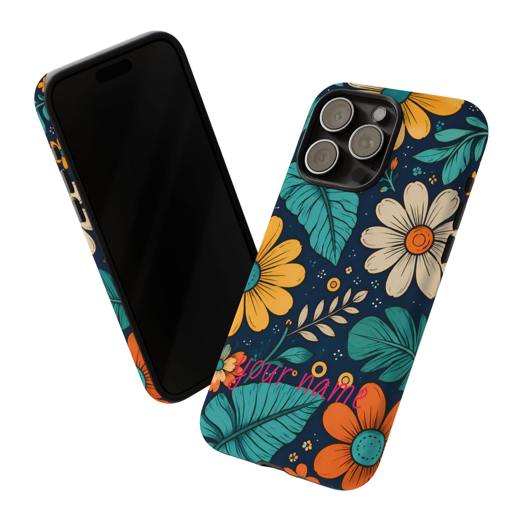 Personalized Floral Phone Case — Custom “Your name” Navy Daisy Design
