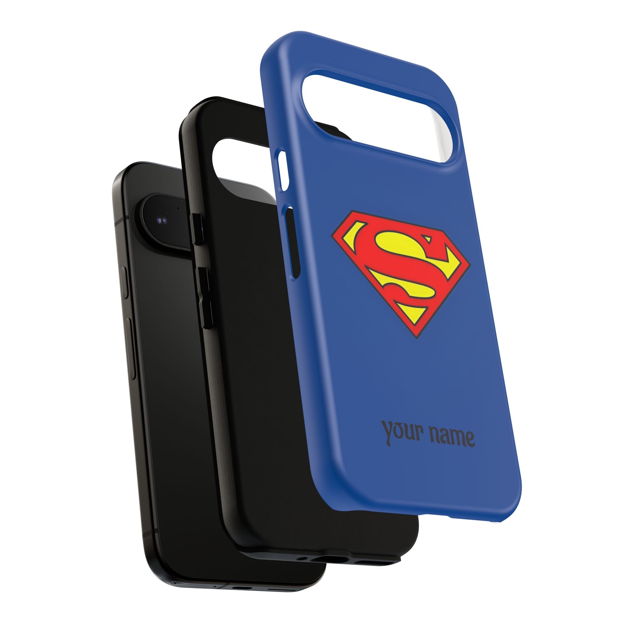 Personalized Superhero Phone Case — Custom Name Blue Protective Cover