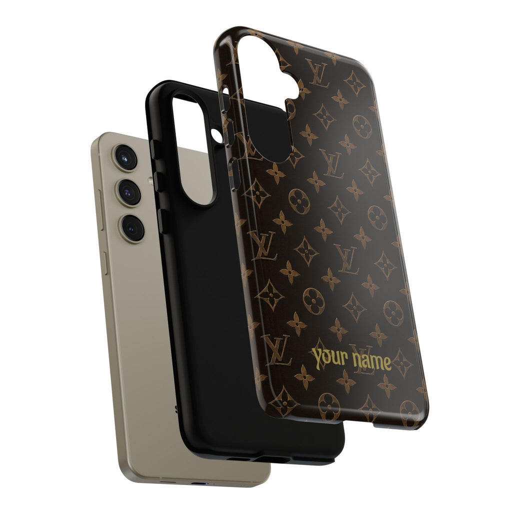Luxury Monogram Phone Case — Customizable "your name" Brown Pattern