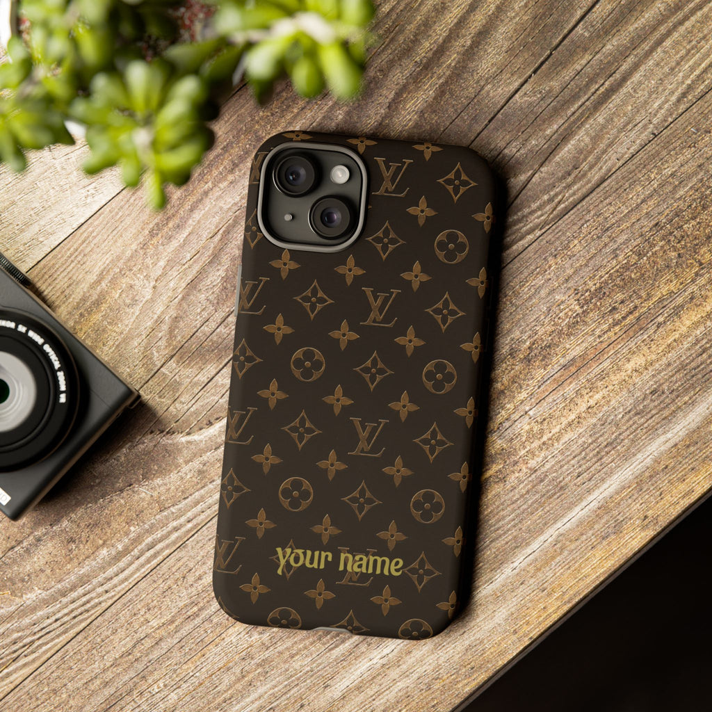 Luxury Monogram Phone Case — Customizable "your name" Brown Pattern
