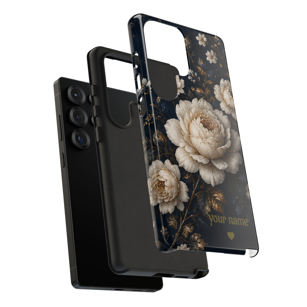 Floral Vintage Phone Case — Personalized "your name" Romantic Dark Peony