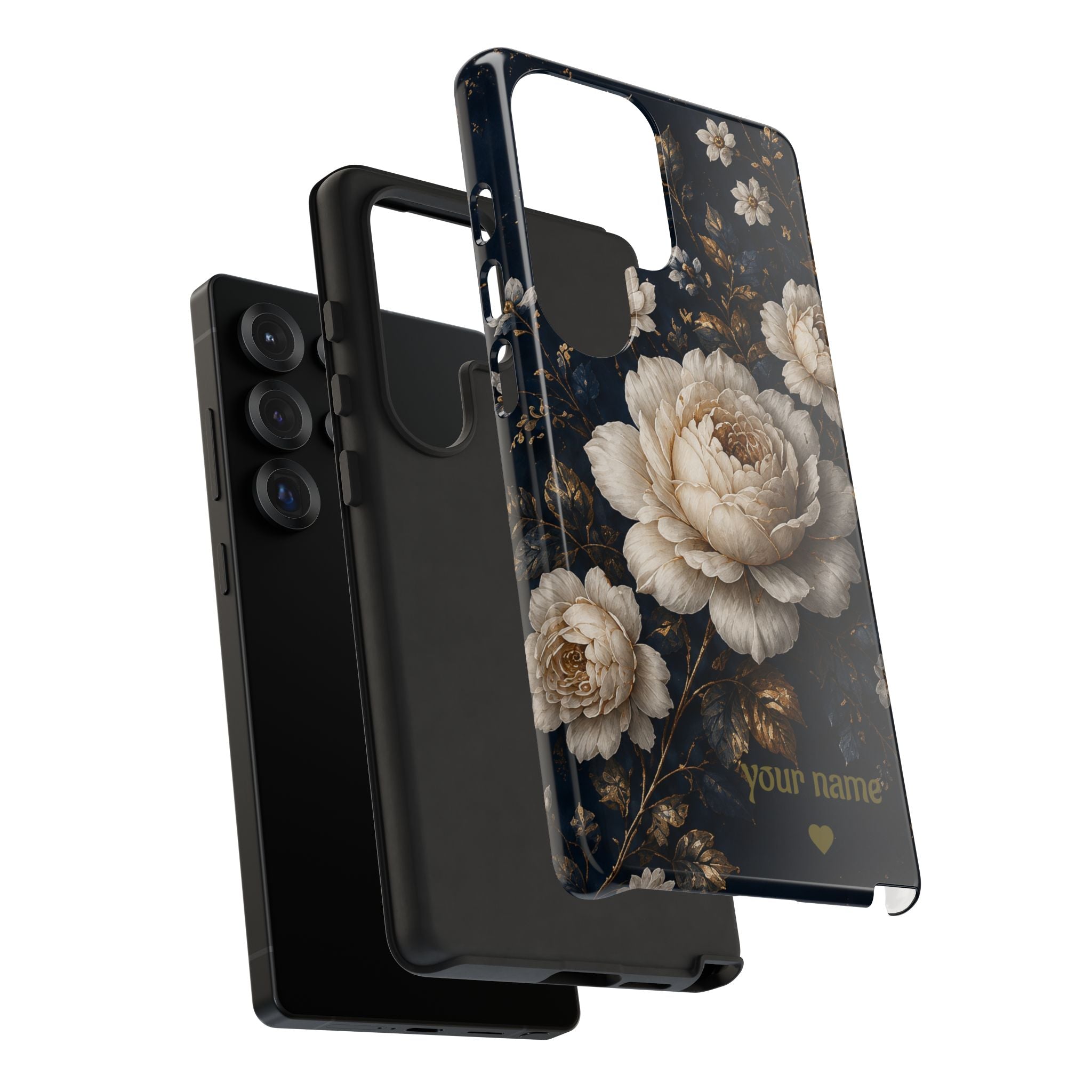 Floral Vintage Phone Case — Personalized "your name" Romantic Dark Peony
