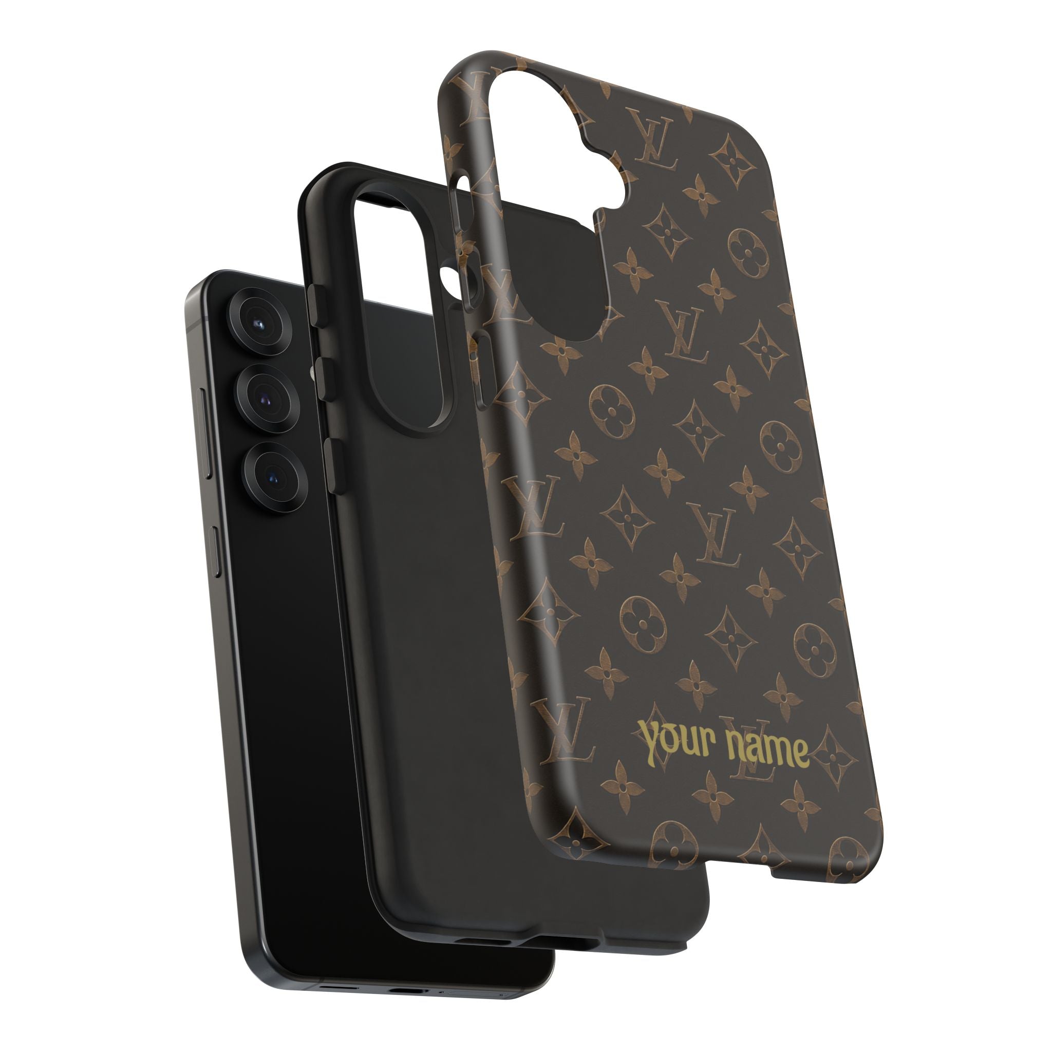 Luxury Monogram Phone Case — Customizable "your name" Brown Pattern