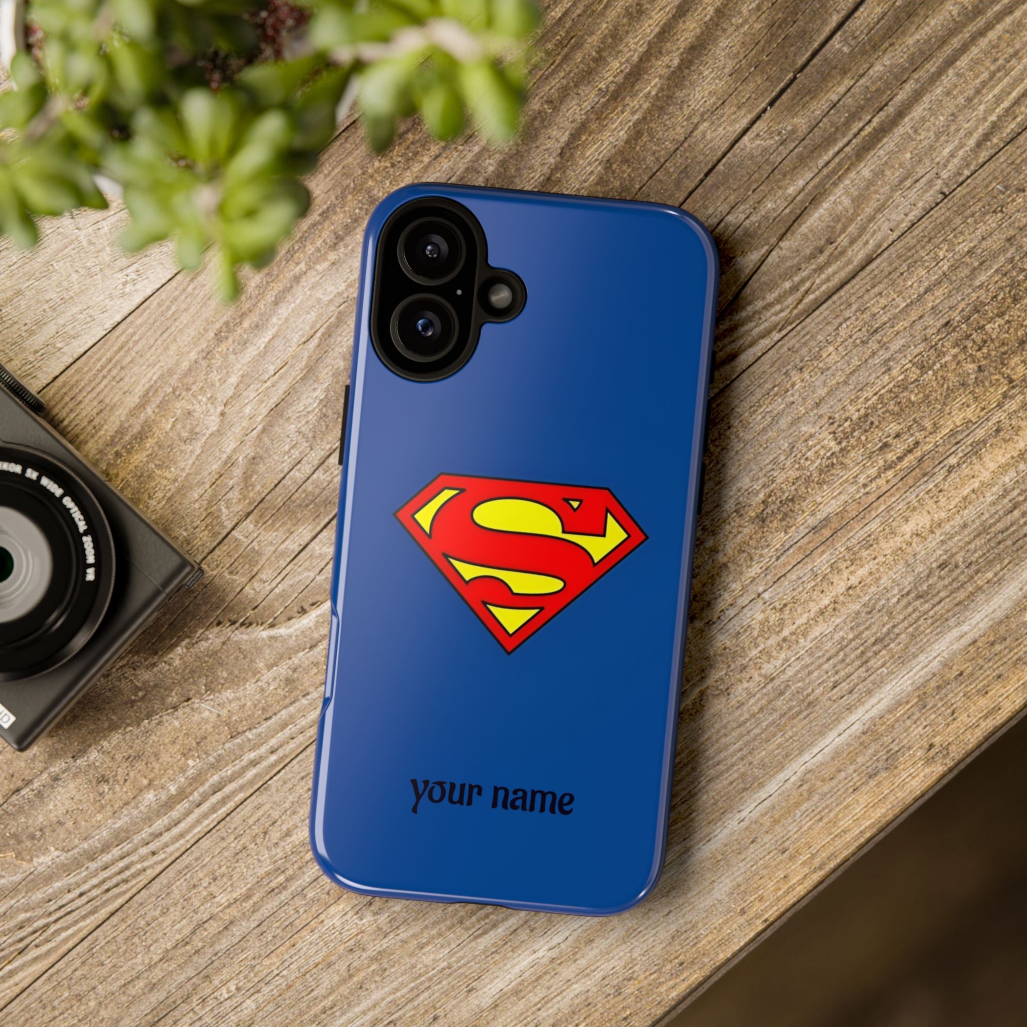 Personalized Superhero Phone Case — Custom Name Blue Protective Cover