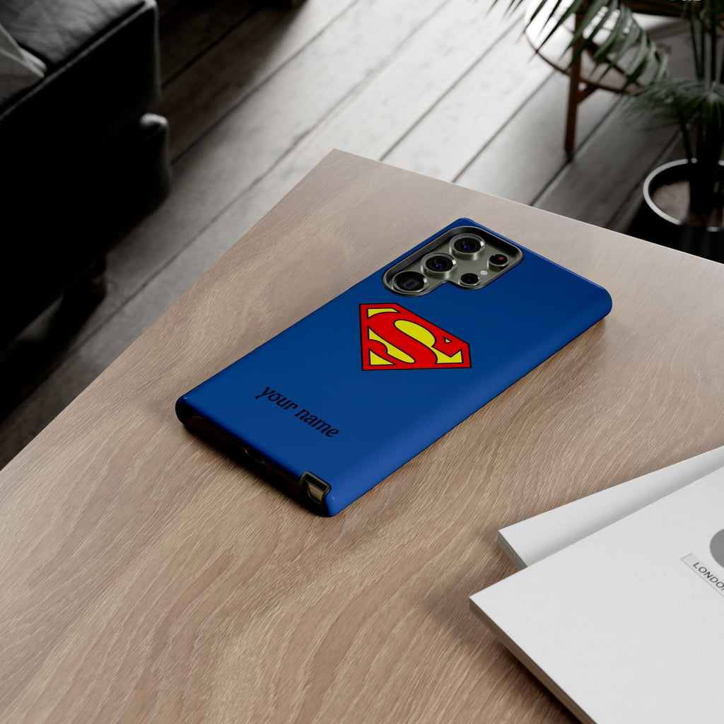 Personalized Superhero Phone Case — Custom Name Blue Protective Cover