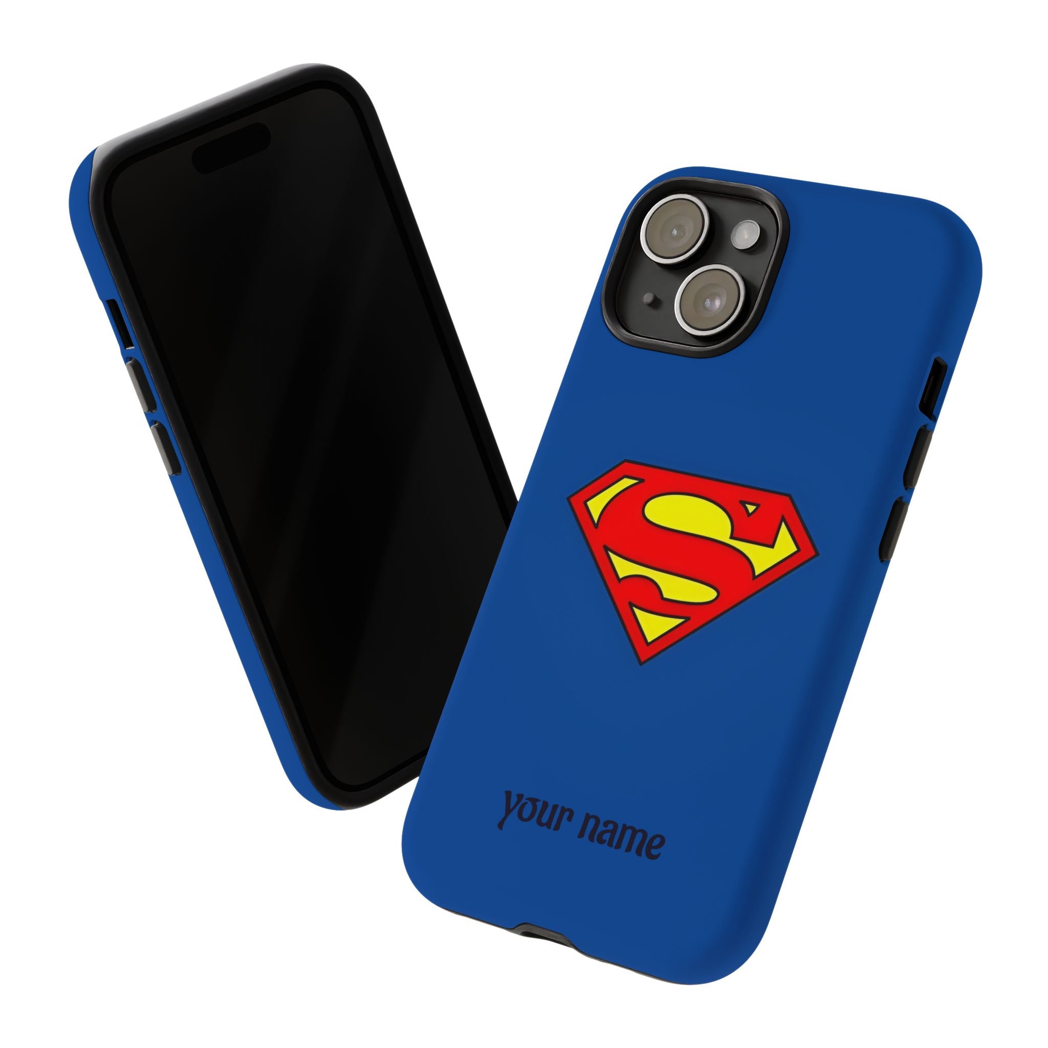 Personalized Superhero Phone Case — Custom Name Blue Protective Cover