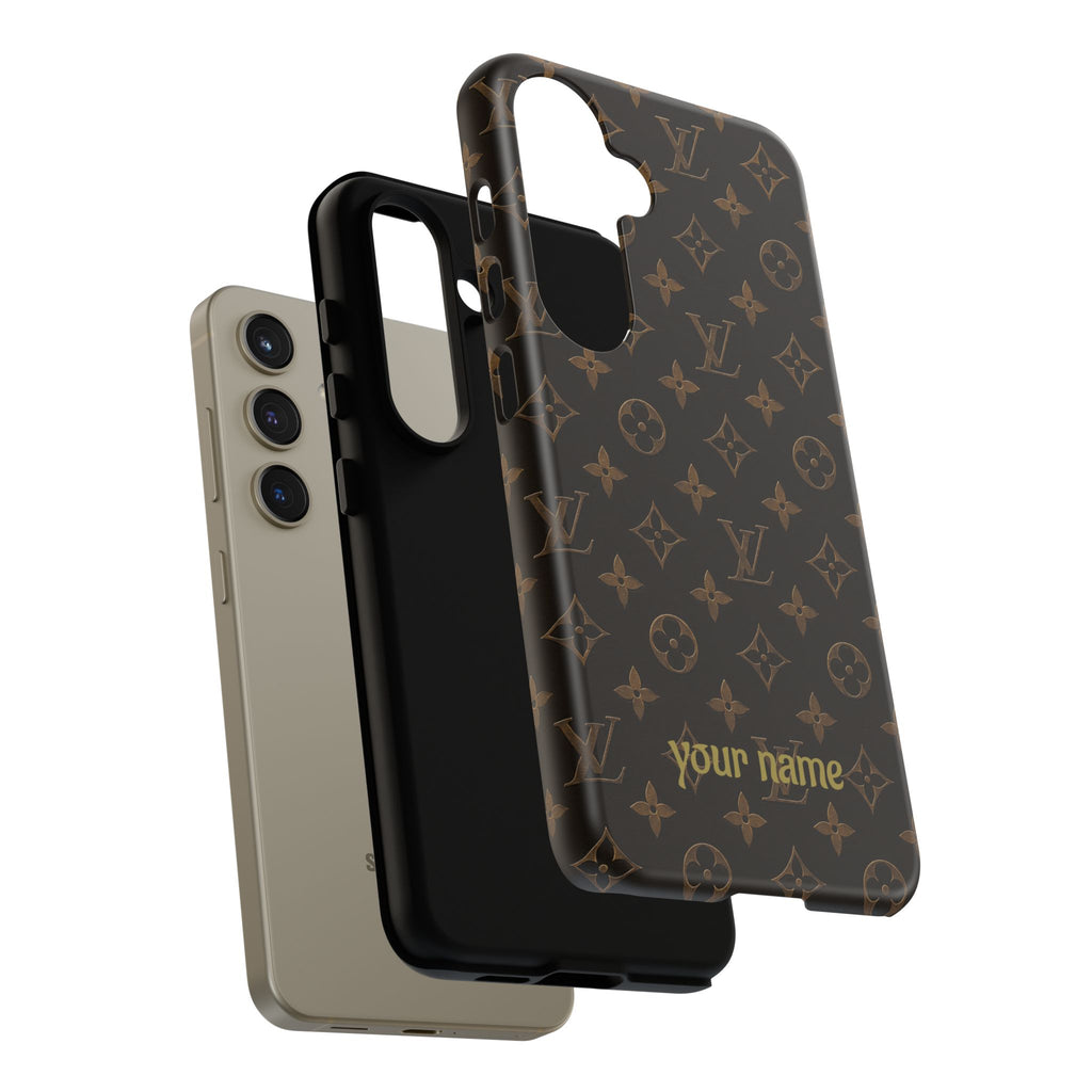 Luxury Monogram Phone Case — Customizable "your name" Brown Pattern