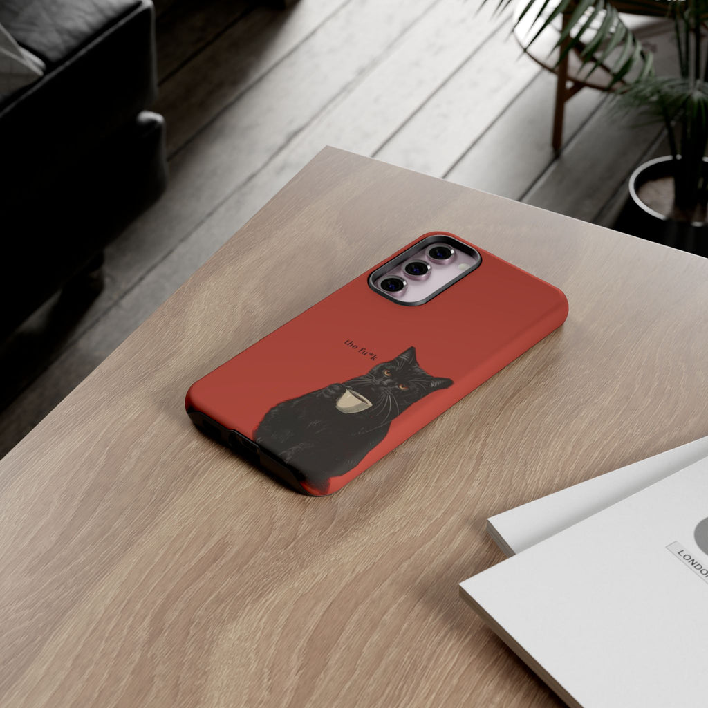 Black Cat Coffee Phone Case – Red Matte Protective Tough Case