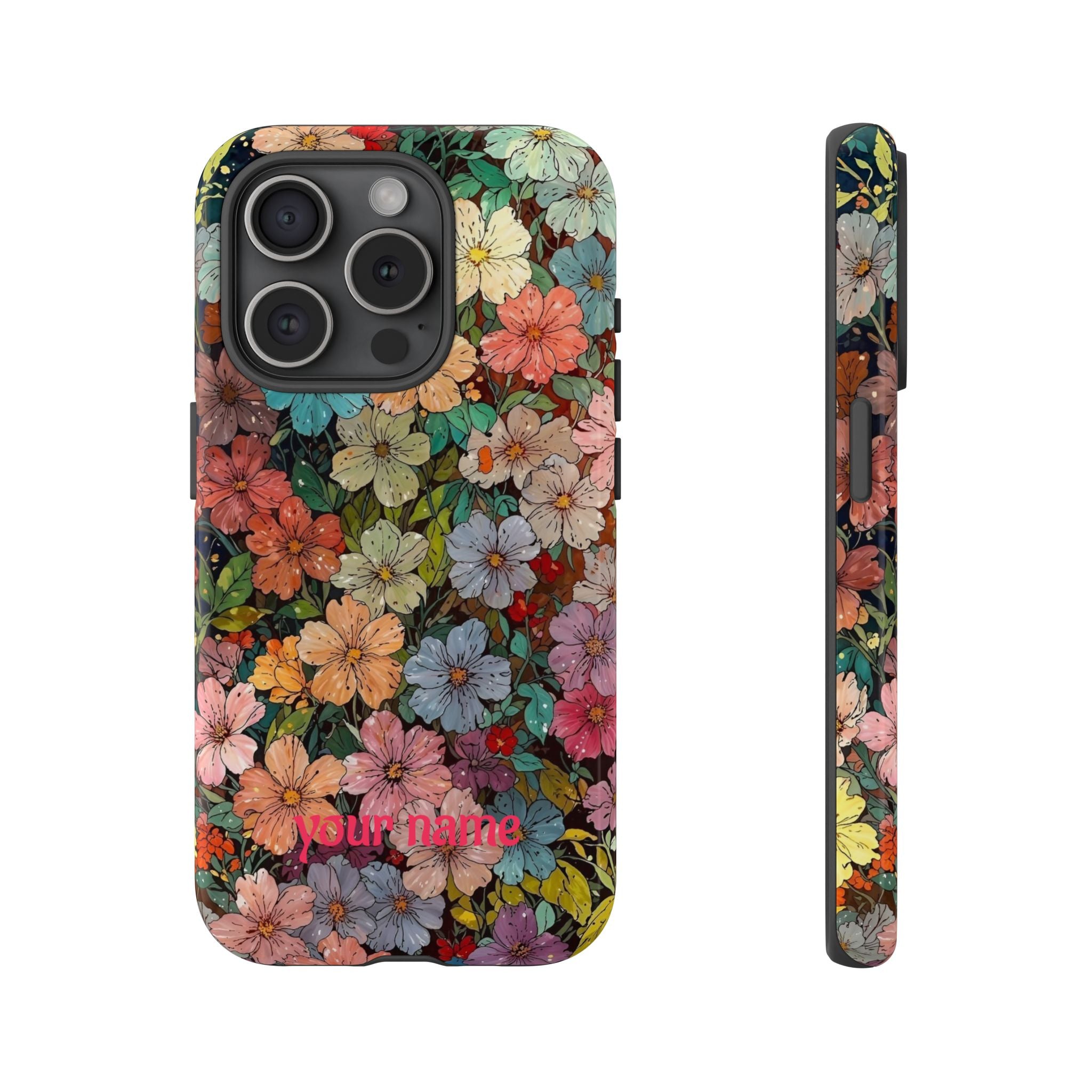 Floral Mosaic Tough Phone Case — Personalized 'your name' Garden Design