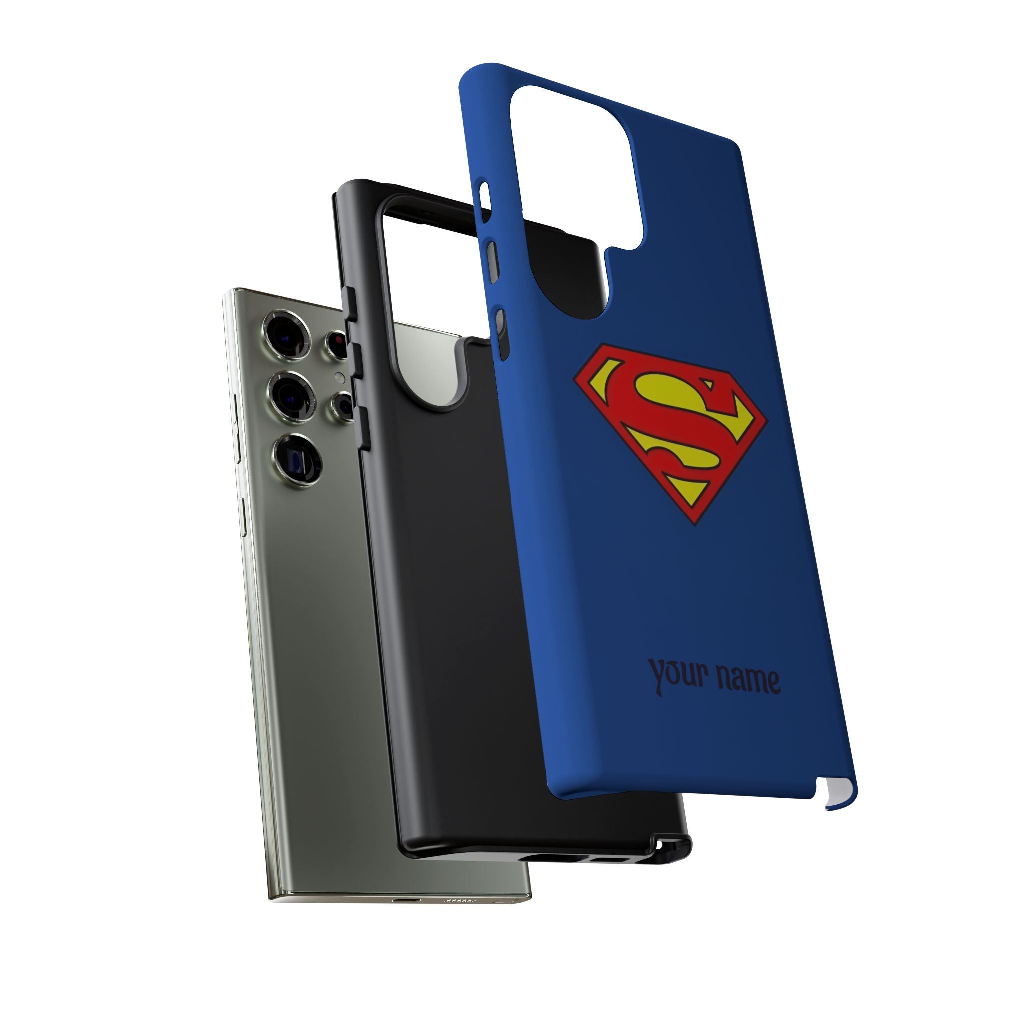 Personalized Superhero Phone Case — Custom Name Blue Protective Cover