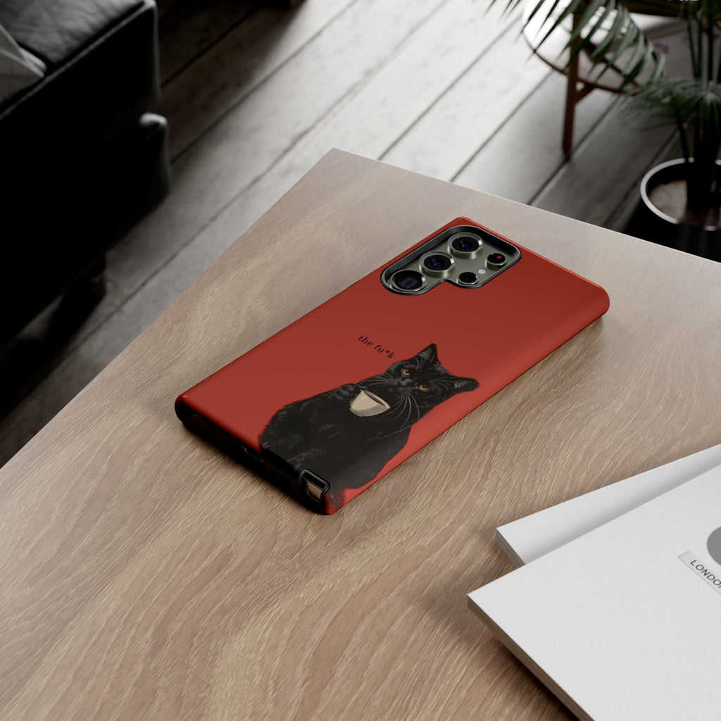 Black Cat Coffee Phone Case – Red Matte Protective Tough Case