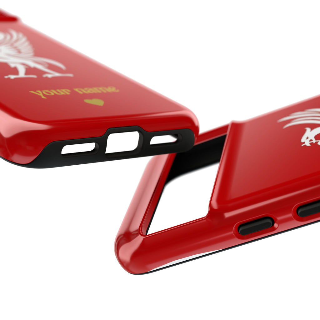 Personalized Red Phone Case — Liverbird Design with Custom Name
