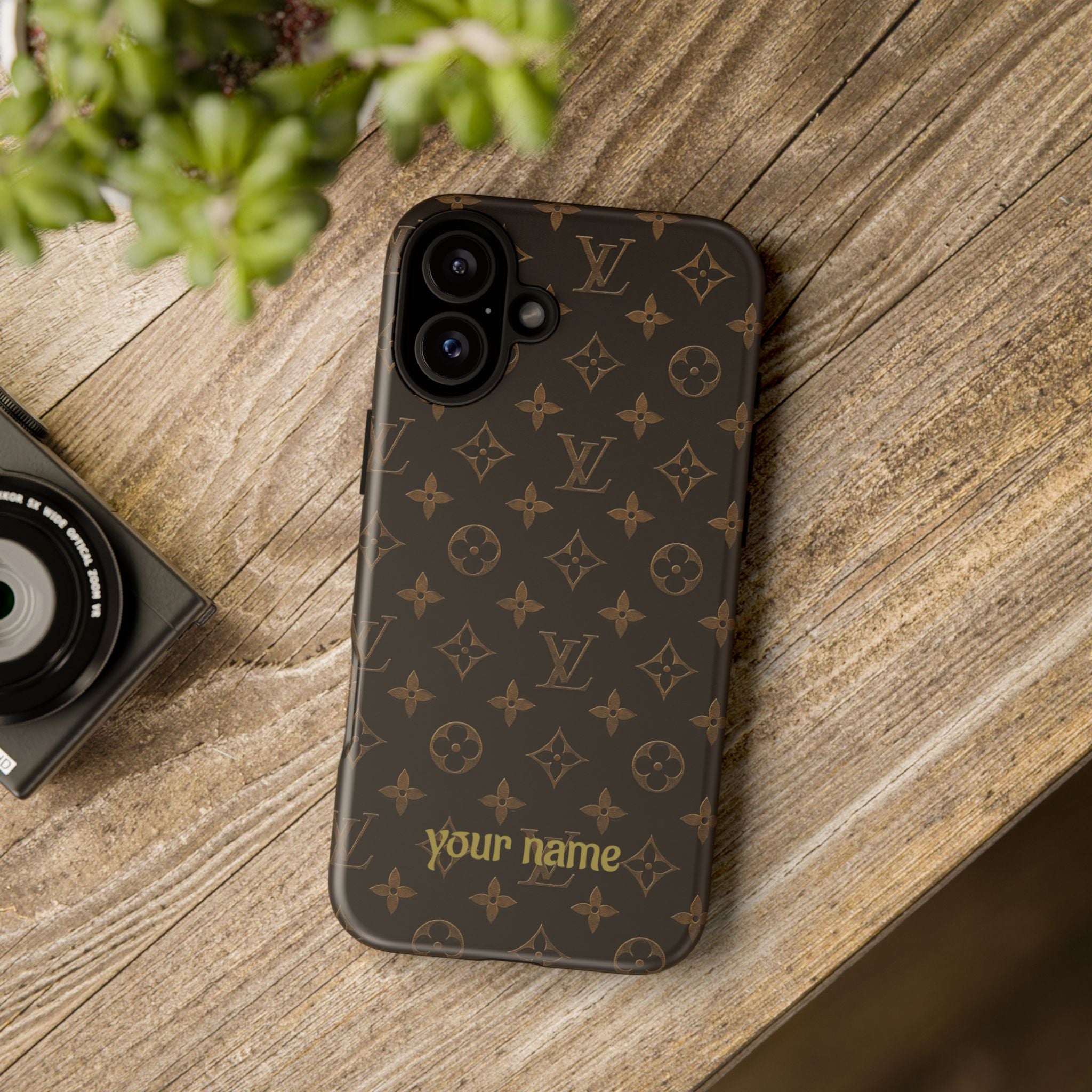 Luxury Monogram Phone Case — Customizable "your name" Brown Pattern