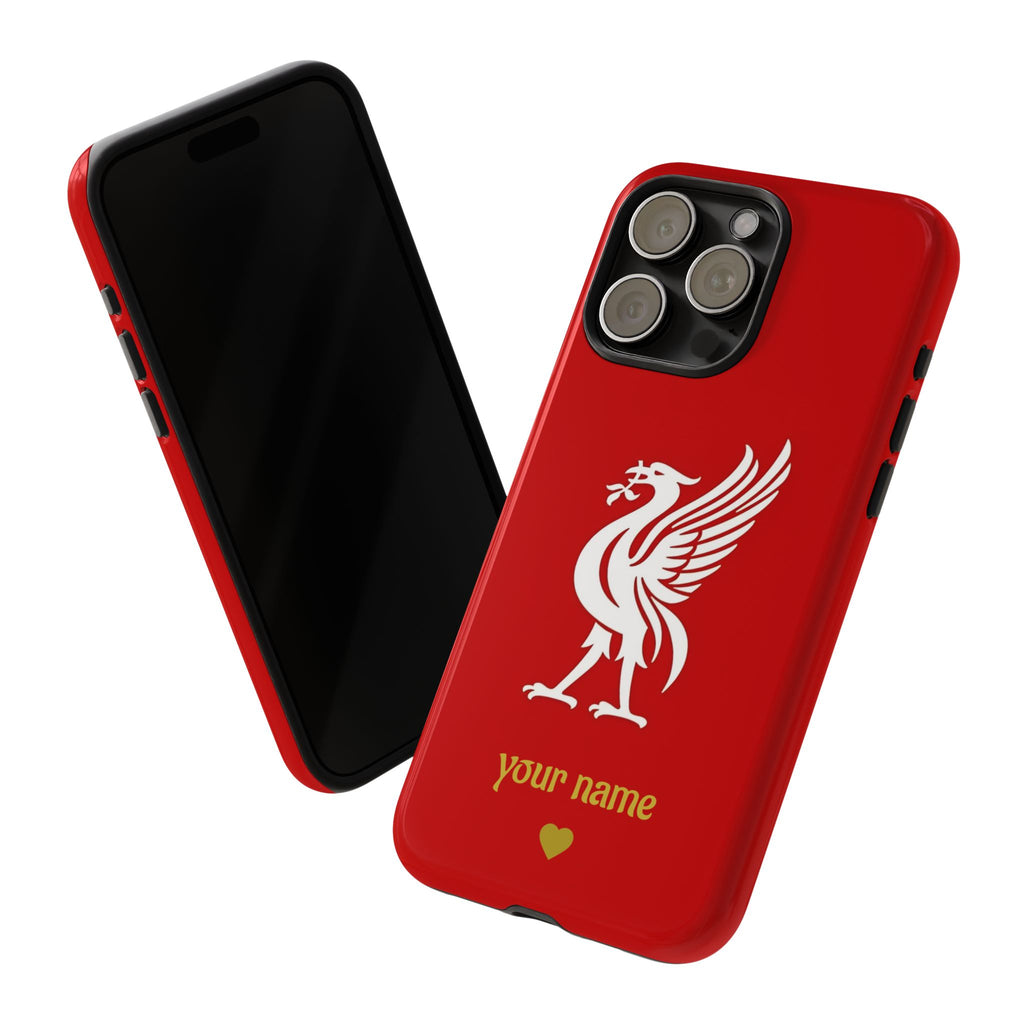 Personalized Red Phone Case — Liverbird Design with Custom Name