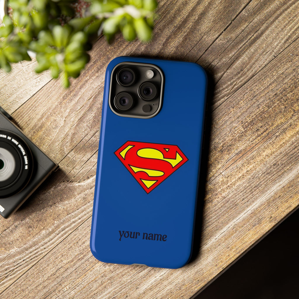 Personalized Superhero Phone Case — Custom Name Blue Protective Cover