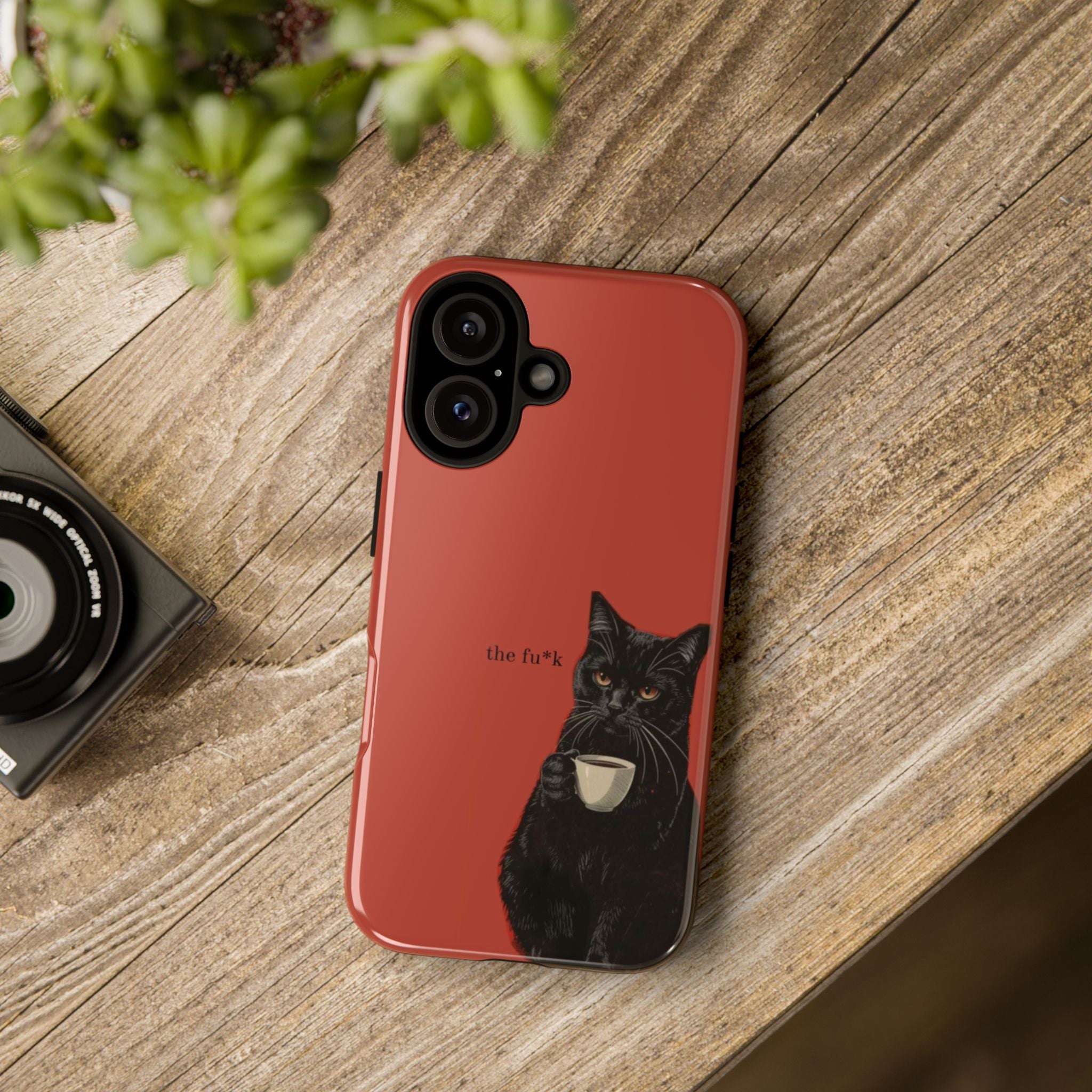 Black Cat Coffee Phone Case – Red Matte Protective Tough Case