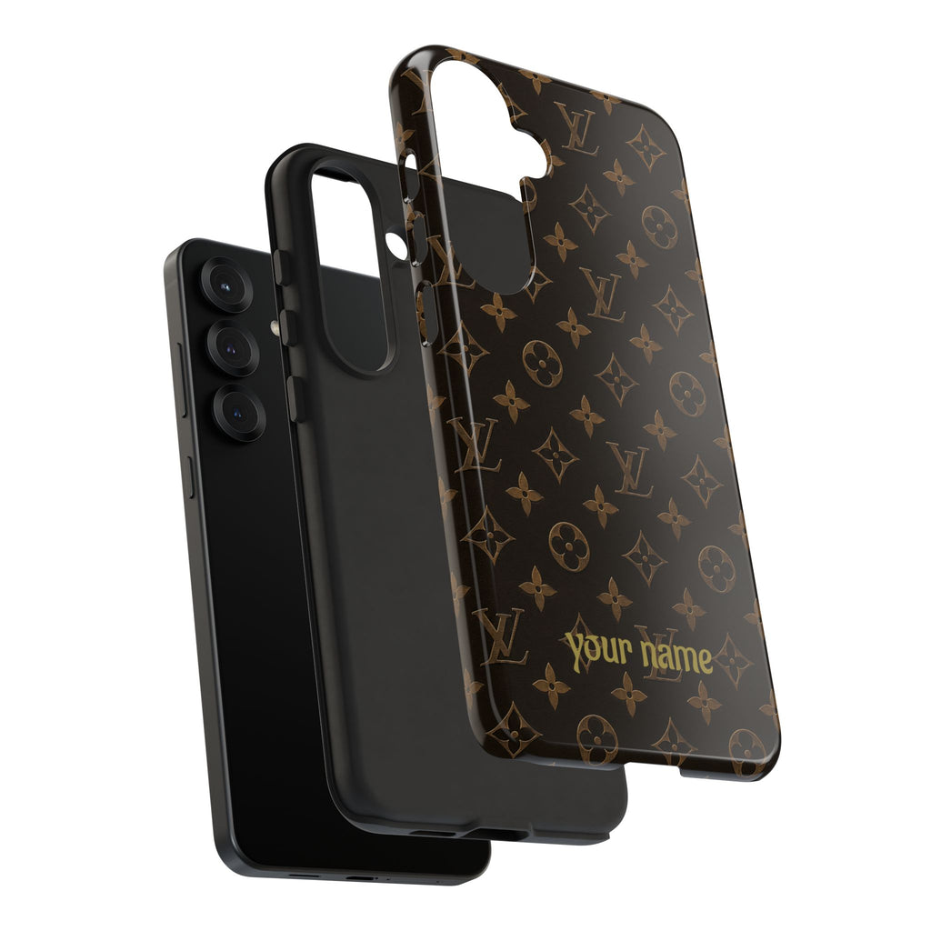 Luxury Monogram Phone Case — Customizable "your name" Brown Pattern