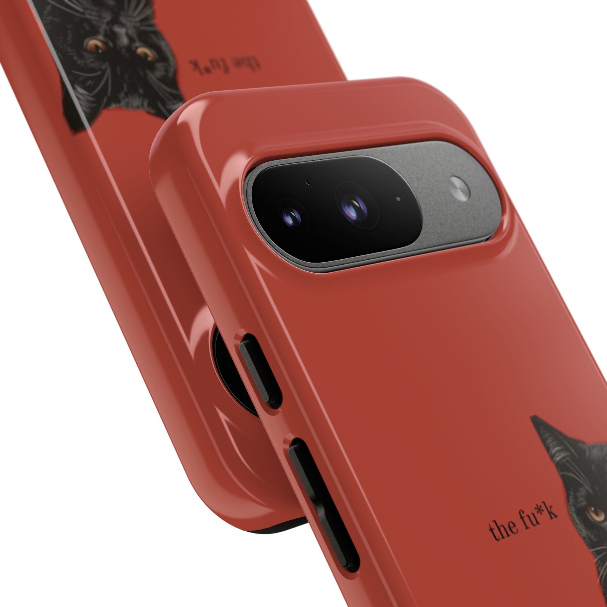 Black Cat Coffee Phone Case – Red Matte Protective Tough Case