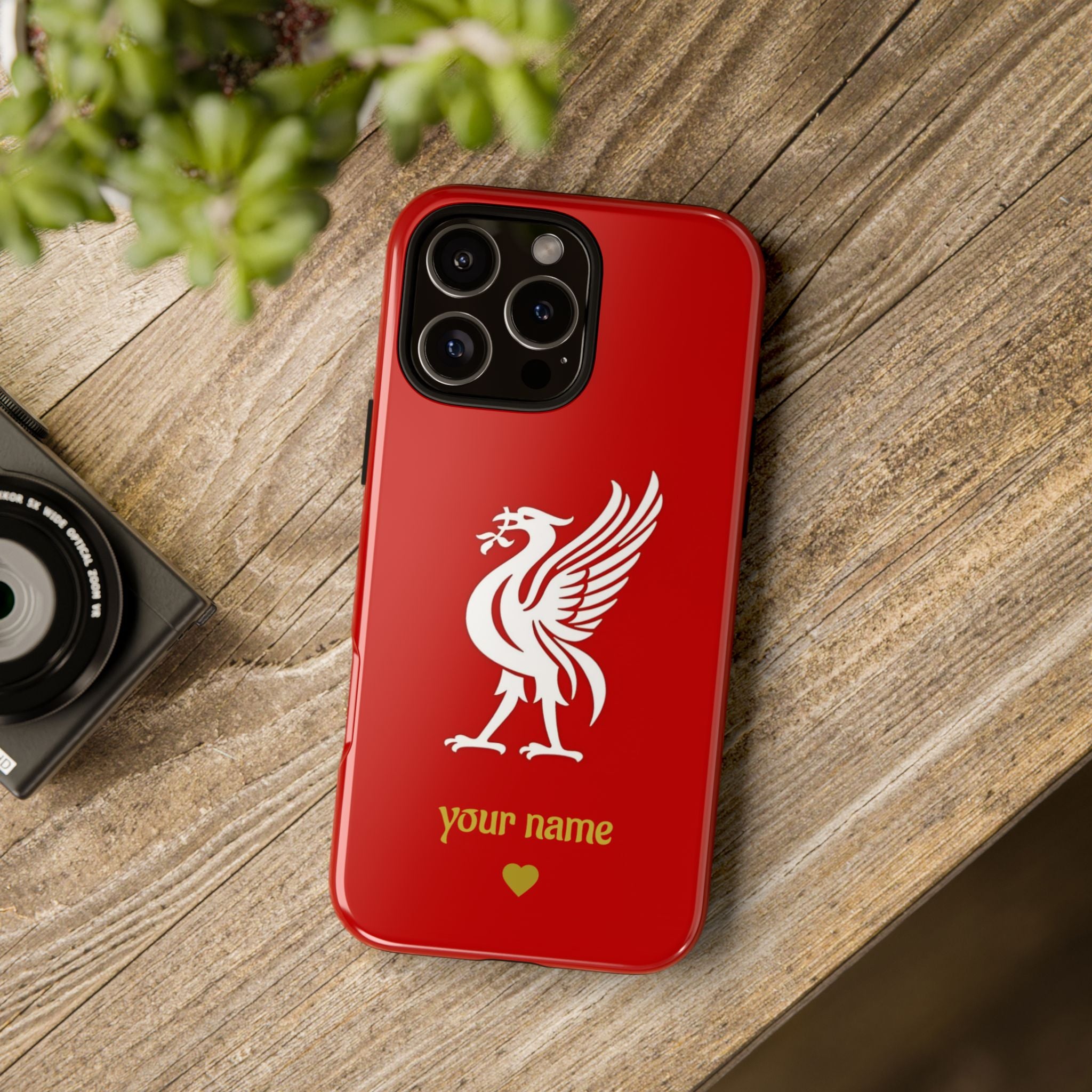 Personalized Red Phone Case — Liverbird Design with Custom Name