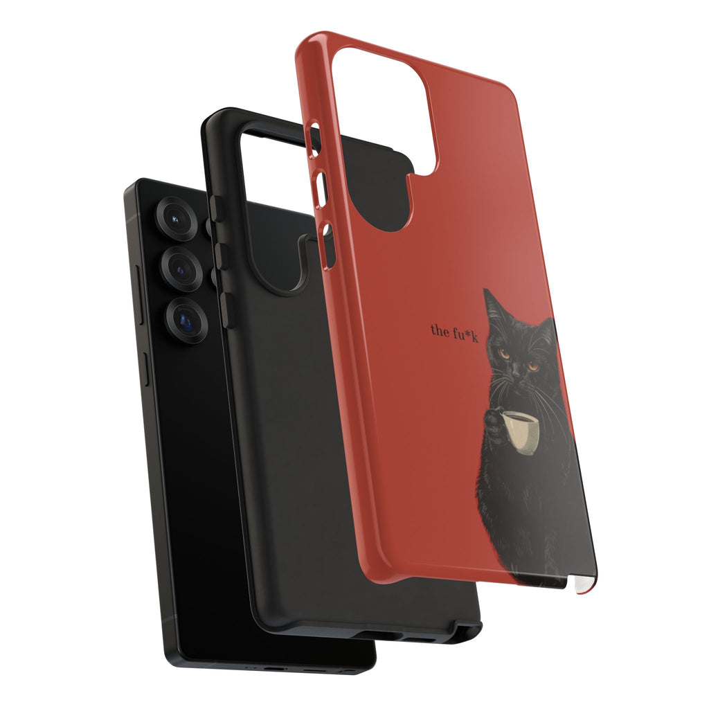 Black Cat Coffee Phone Case – Red Matte Protective Tough Case