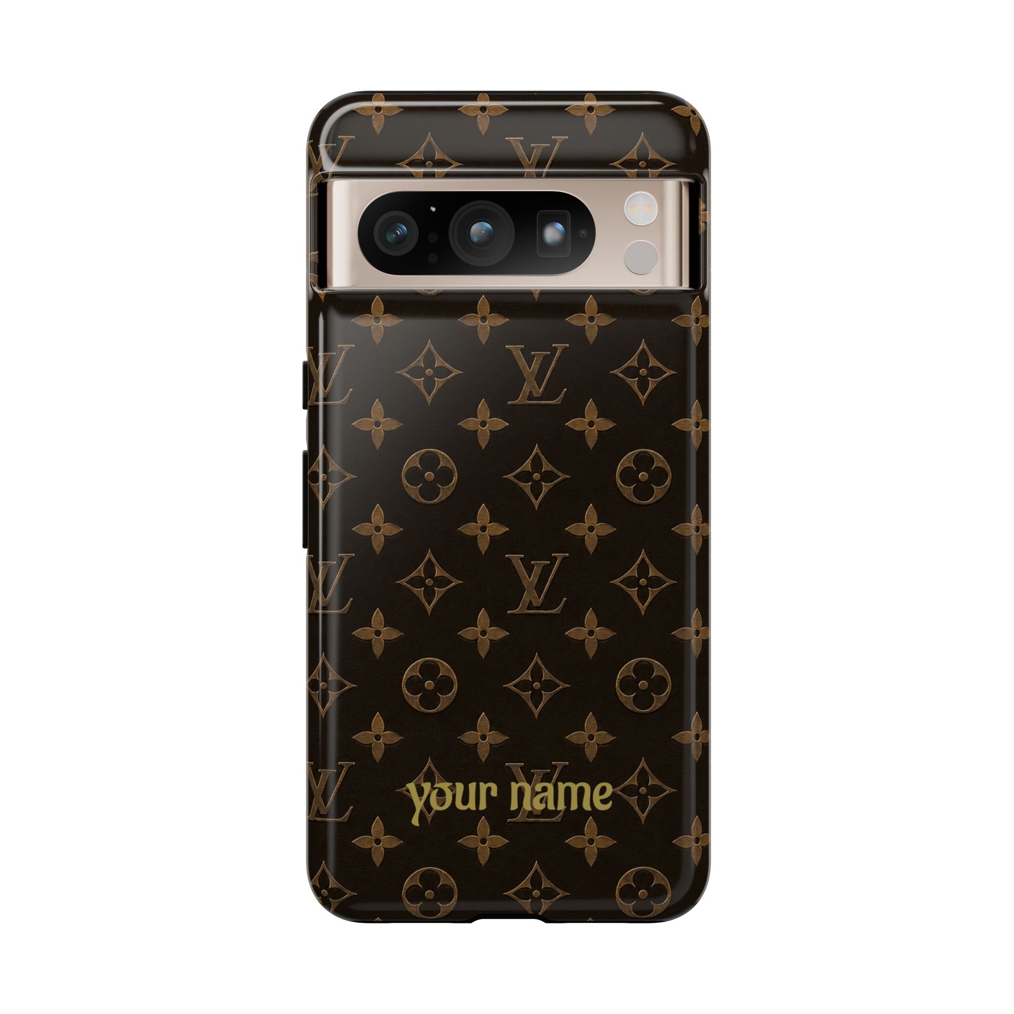 Luxury Monogram Phone Case — Customizable "your name" Brown Pattern