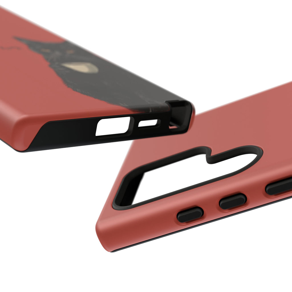 Black Cat Coffee Phone Case – Red Matte Protective Tough Case