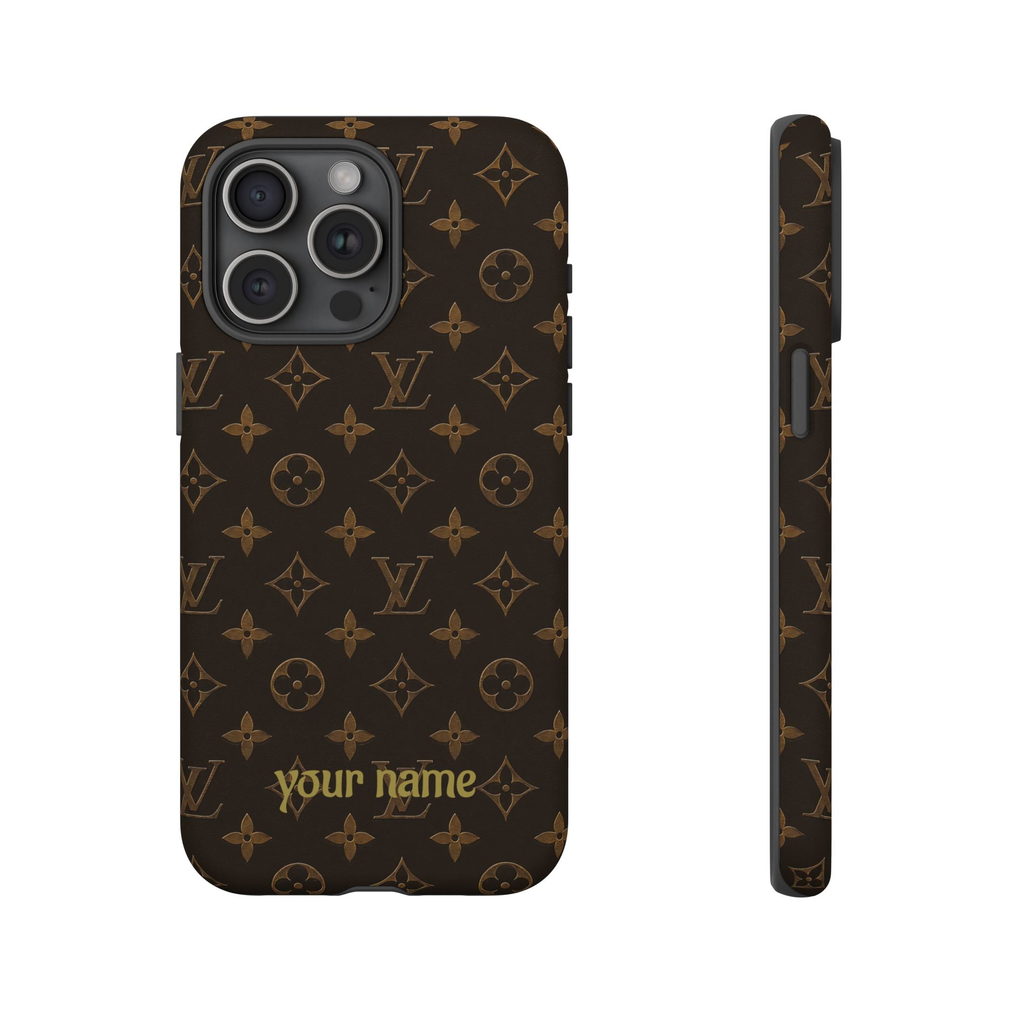 Luxury Monogram Phone Case — Customizable "your name" Brown Pattern