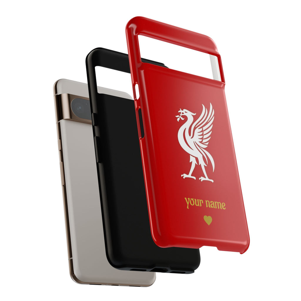 Personalized Red Phone Case — Liverbird Design with Custom Name