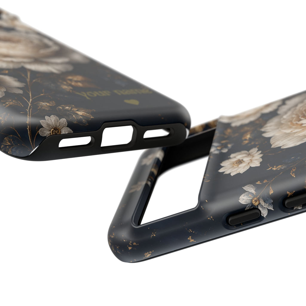 Floral Vintage Phone Case — Personalized "your name" Romantic Dark Peony