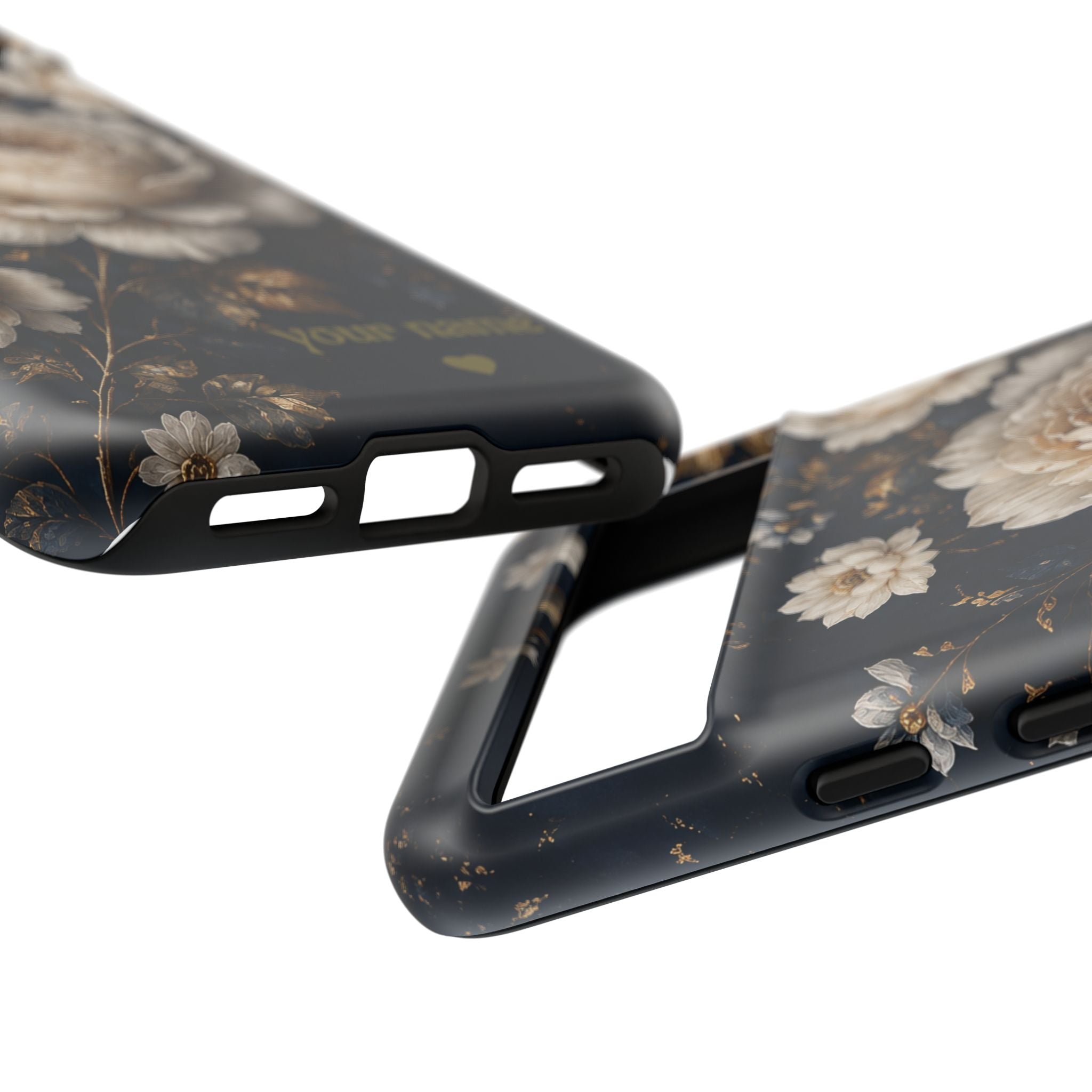 Floral Vintage Phone Case — Personalized "your name" Romantic Dark Peony