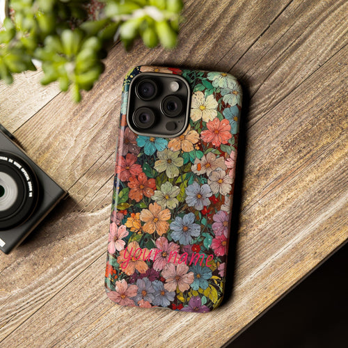 Floral Mosaic Tough Phone Case — Personalized 'your name' Garden Design