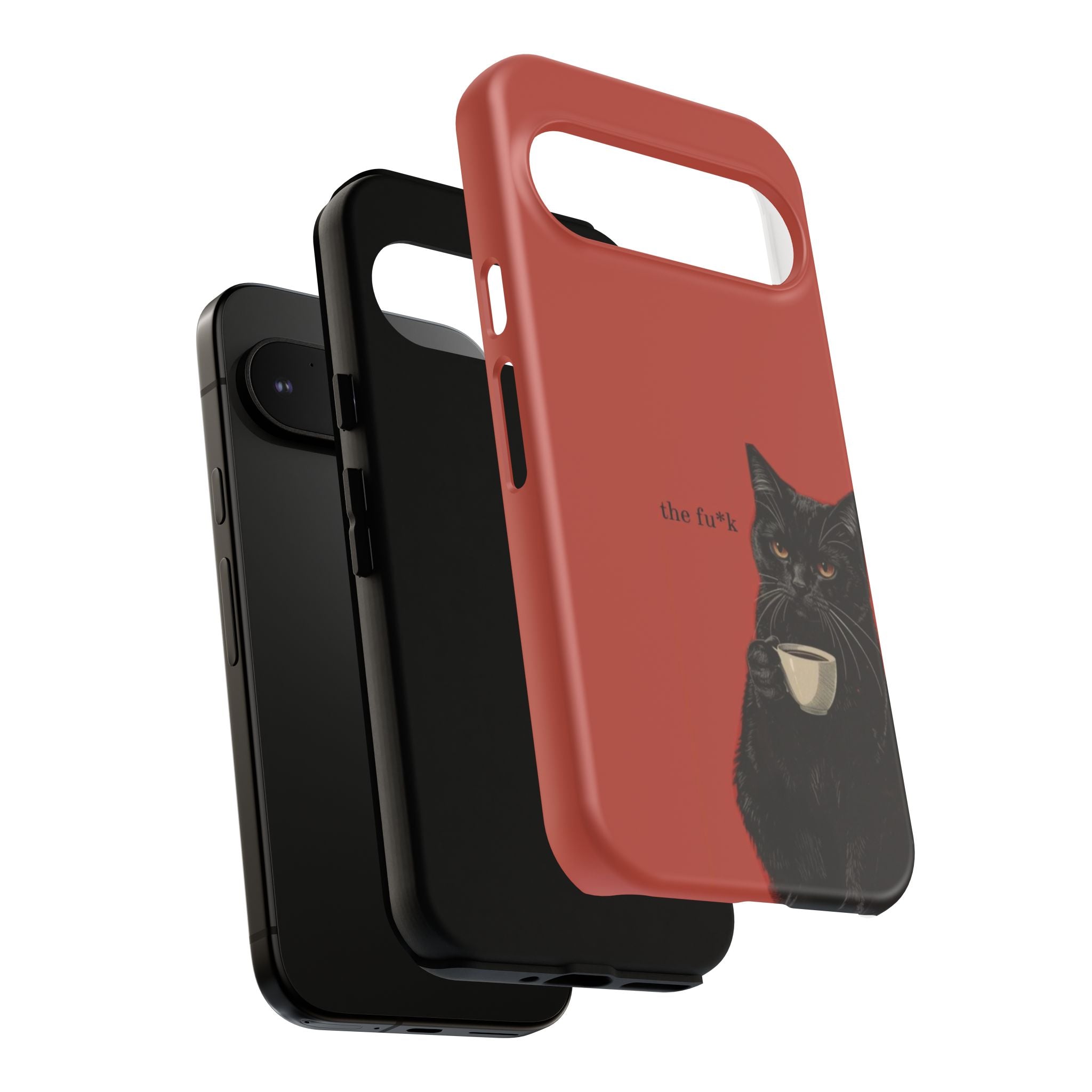 Black Cat Coffee Phone Case – Red Matte Protective Tough Case