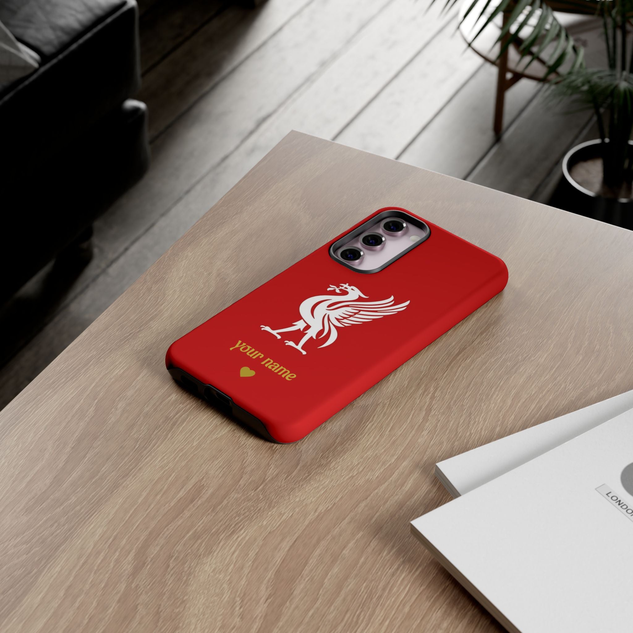 Personalized Red Phone Case — Liverbird Design with Custom Name