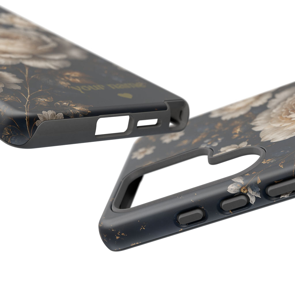 Floral Vintage Phone Case — Personalized "your name" Romantic Dark Peony