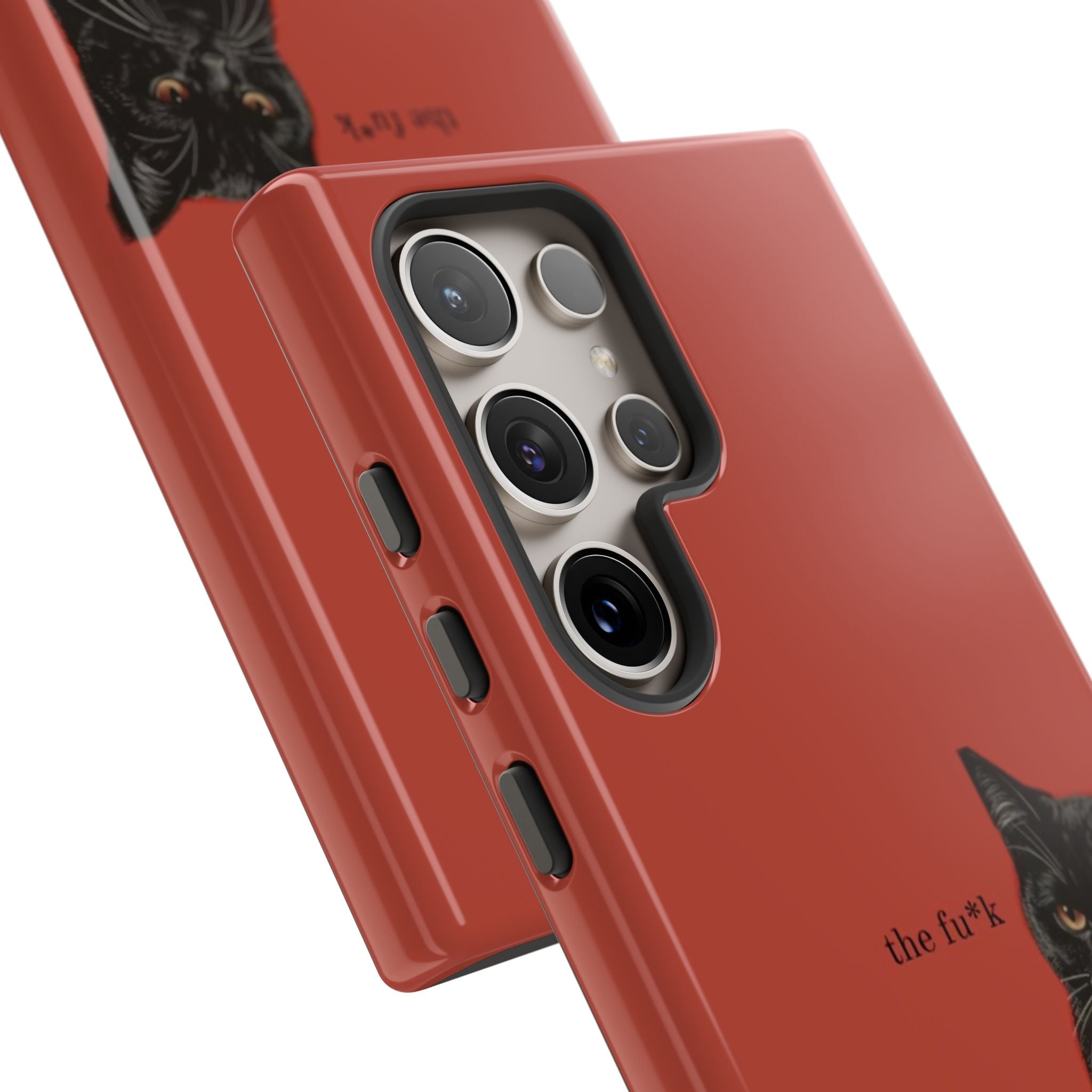 Black Cat Coffee Phone Case – Red Matte Protective Tough Case