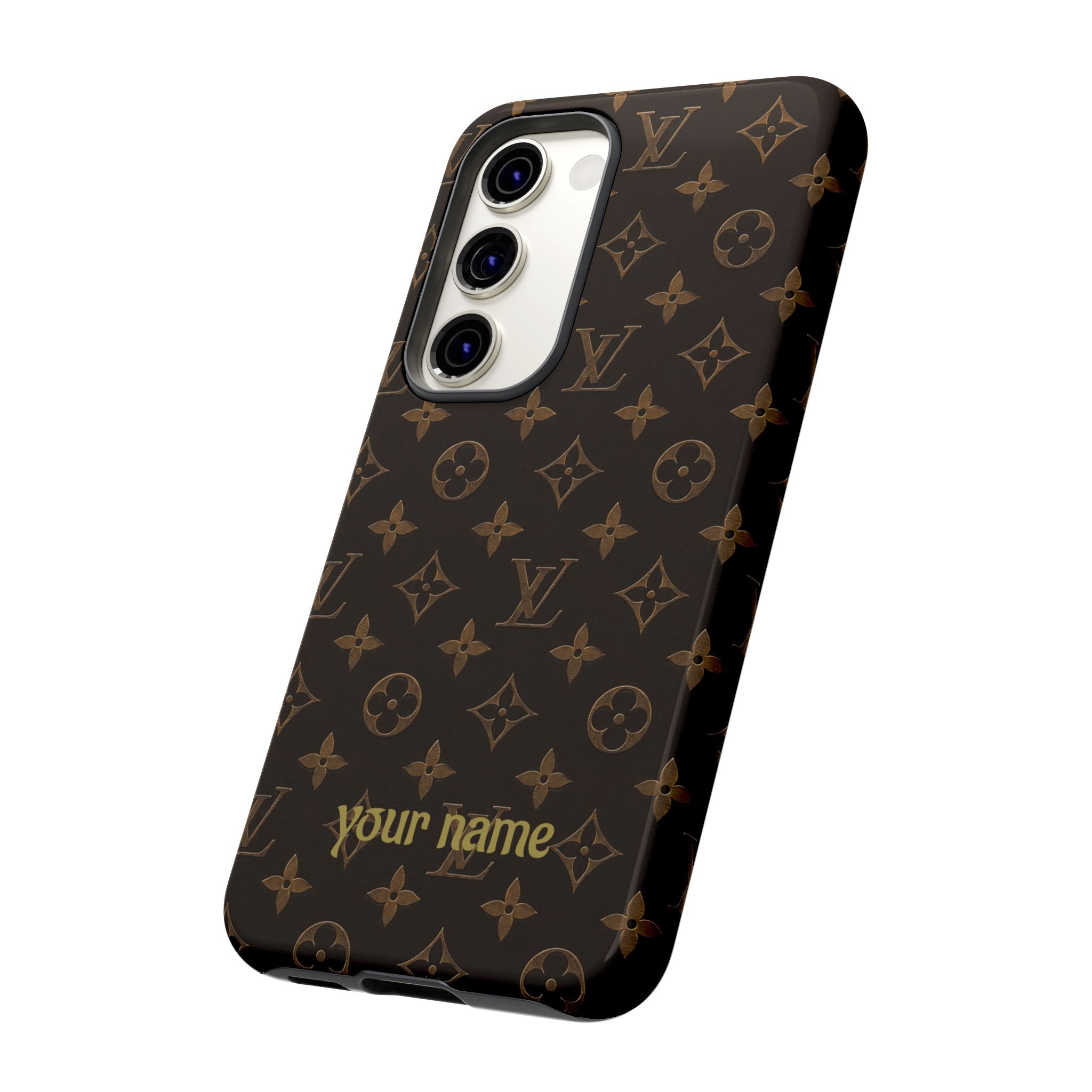 Luxury Monogram Phone Case — Customizable "your name" Brown Pattern