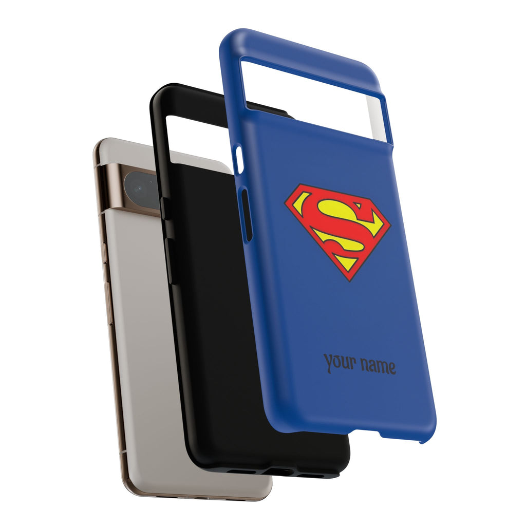 Personalized Superhero Phone Case — Custom Name Blue Protective Cover