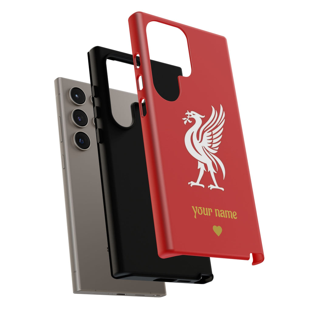 Personalized Red Phone Case — Liverbird Design with Custom Name