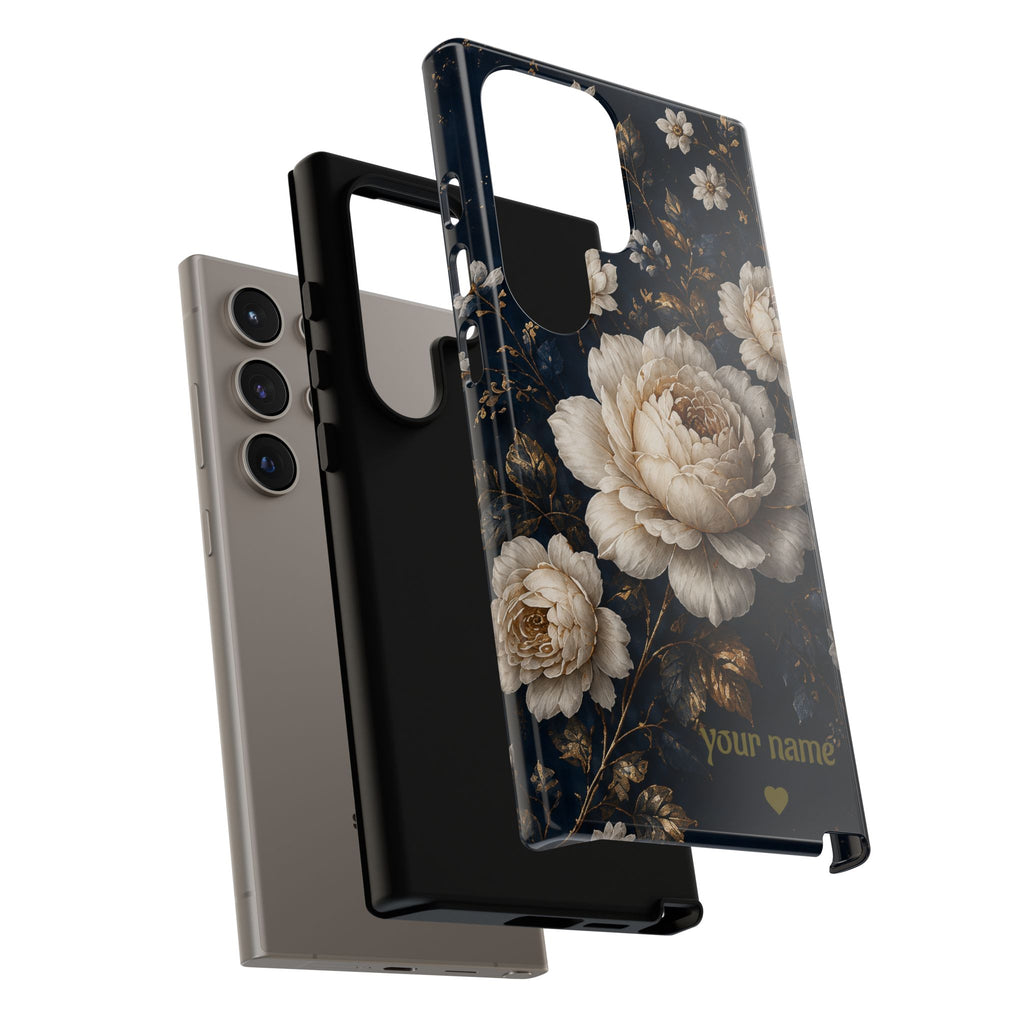 Floral Vintage Phone Case — Personalized "your name" Romantic Dark Peony