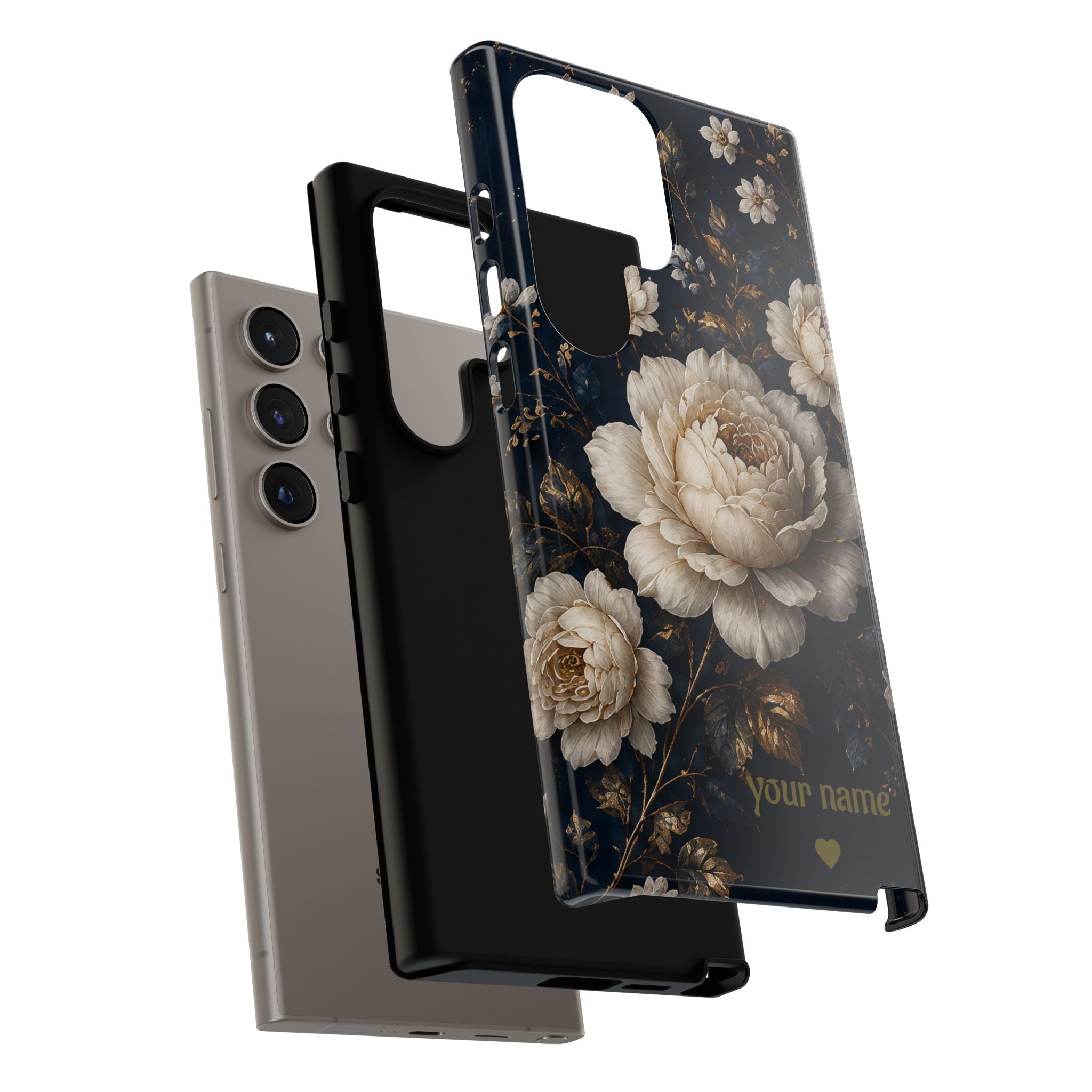 Floral Vintage Phone Case — Personalized "your name" Romantic Dark Peony