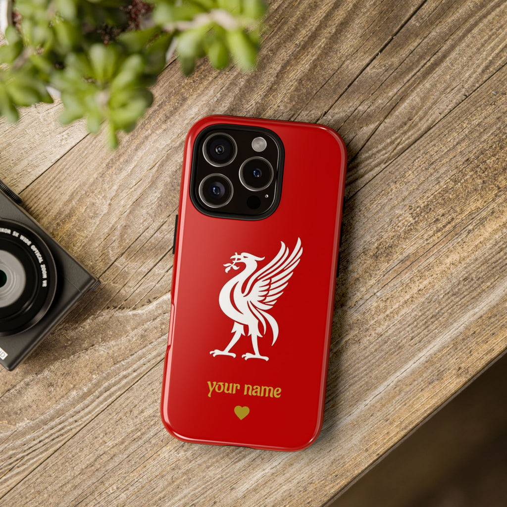 Personalized Red Phone Case — Liverbird Design with Custom Name