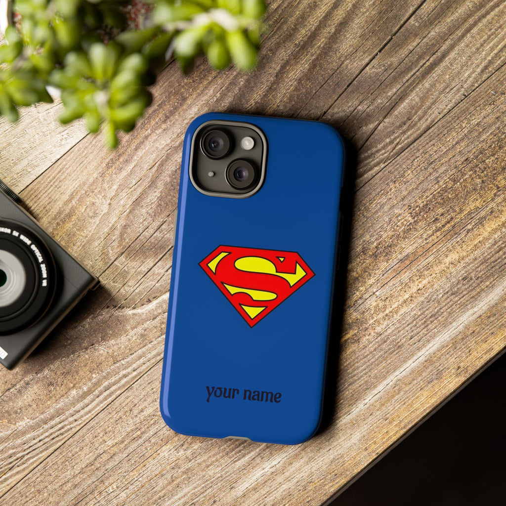Personalized Superhero Phone Case — Custom Name Blue Protective Cover
