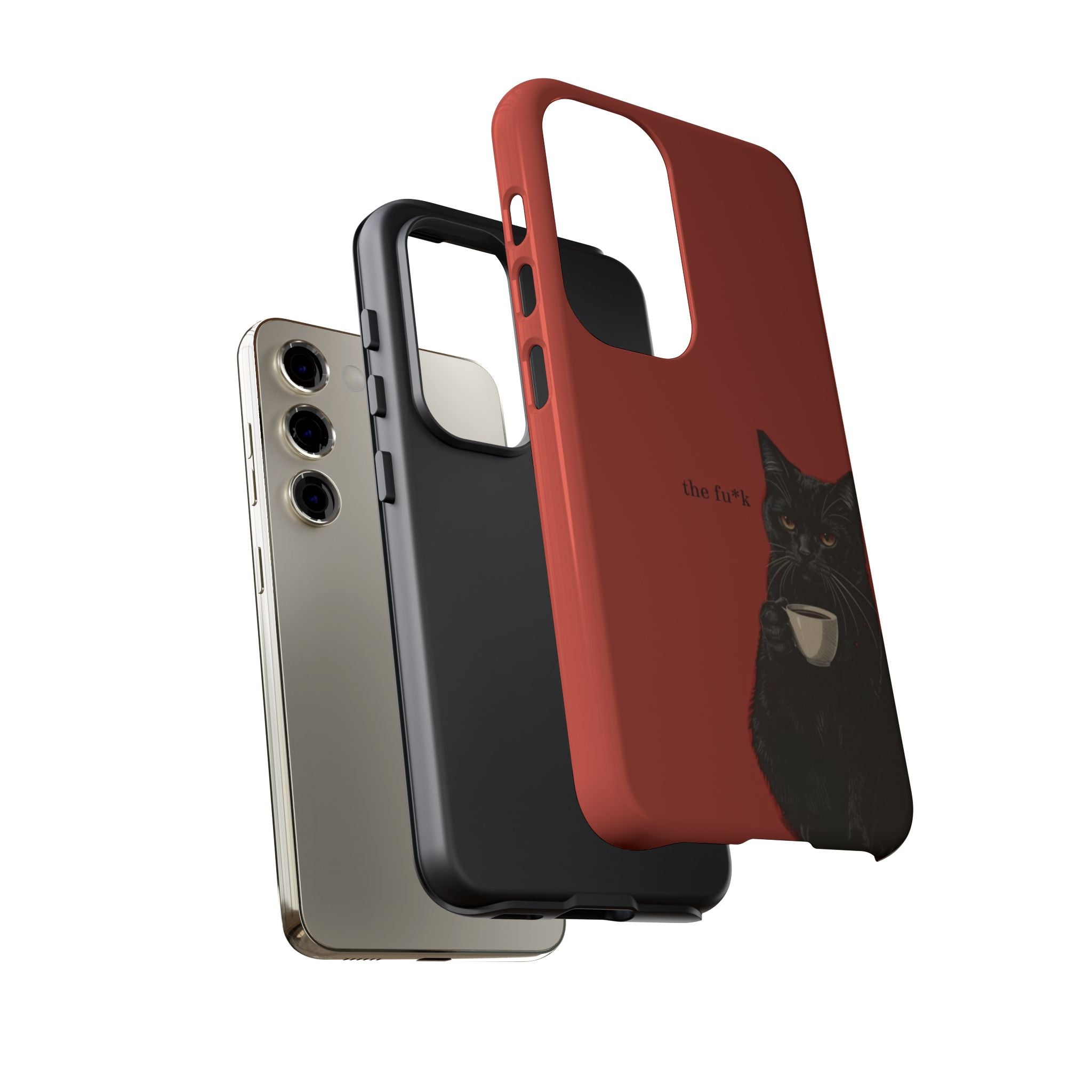 Black Cat Coffee Phone Case – Red Matte Protective Tough Case