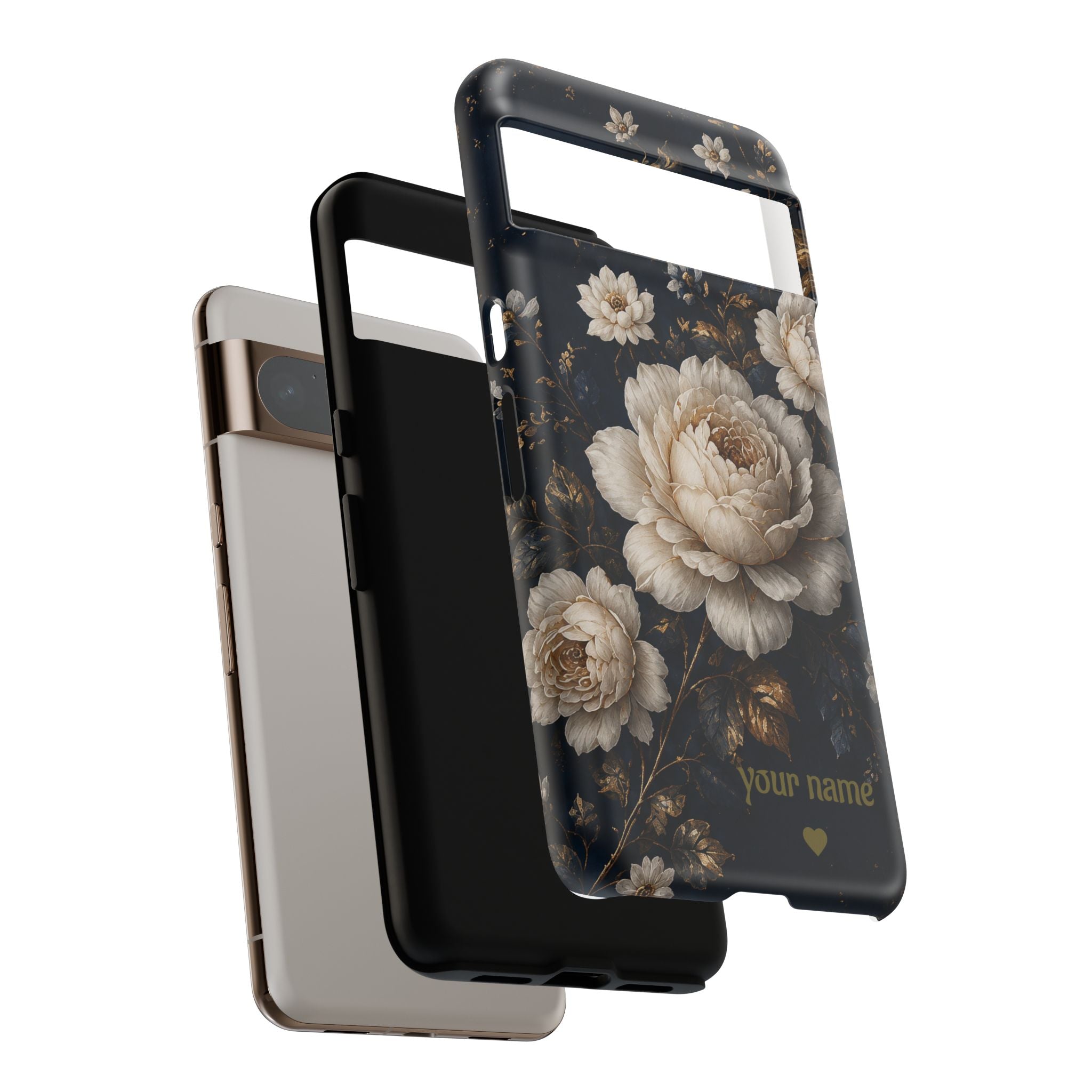Floral Vintage Phone Case — Personalized "your name" Romantic Dark Peony