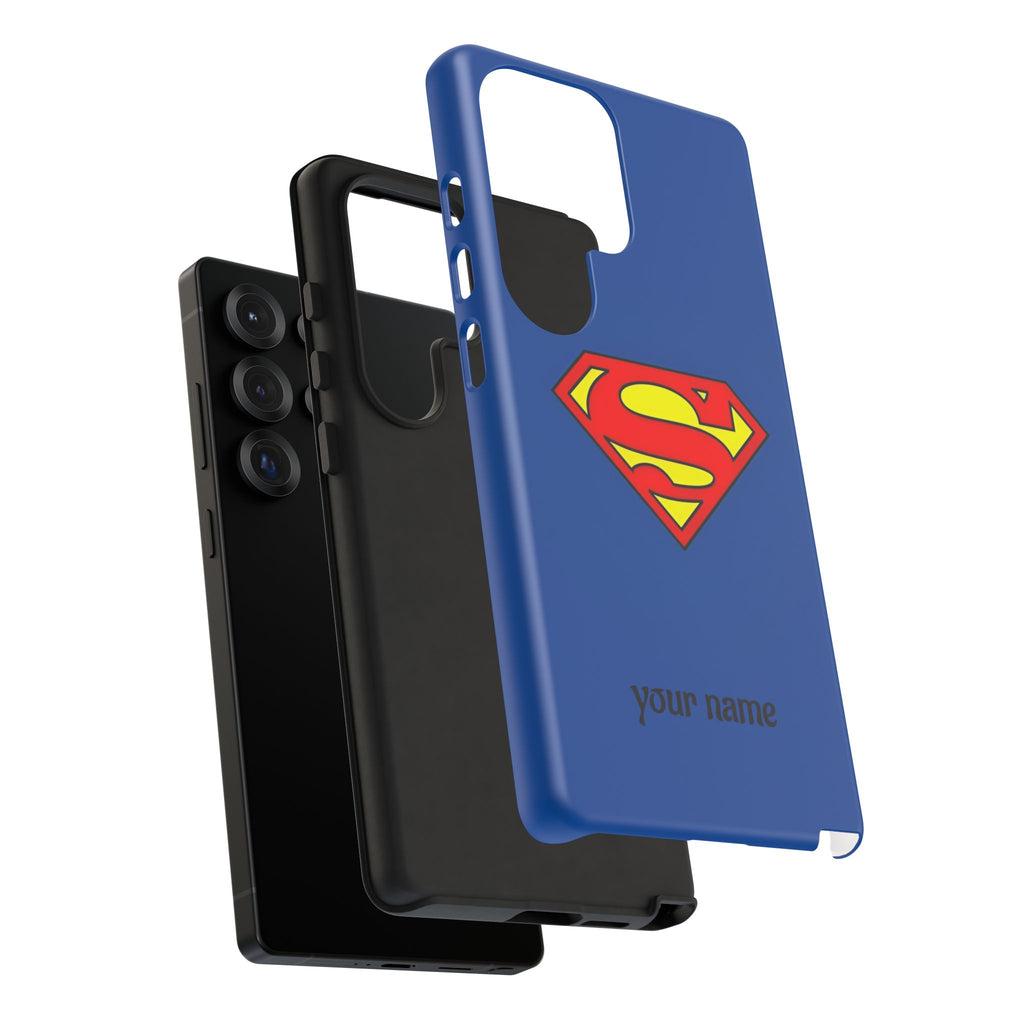 Personalized Superhero Phone Case — Custom Name Blue Protective Cover