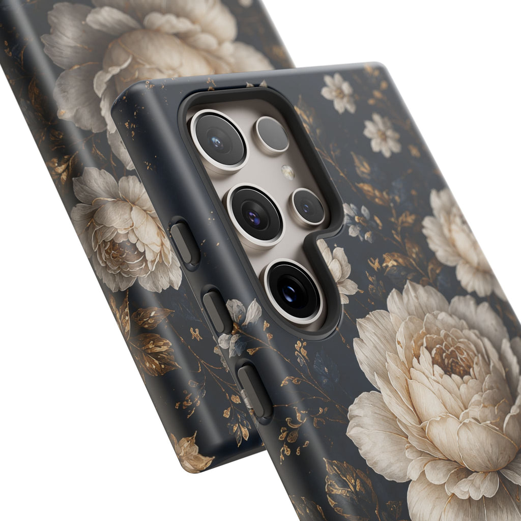 Floral Vintage Phone Case — Personalized "your name" Romantic Dark Peony