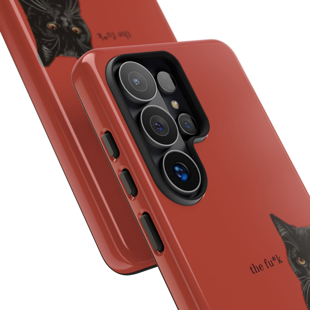 Black Cat Coffee Phone Case – Red Matte Protective Tough Case