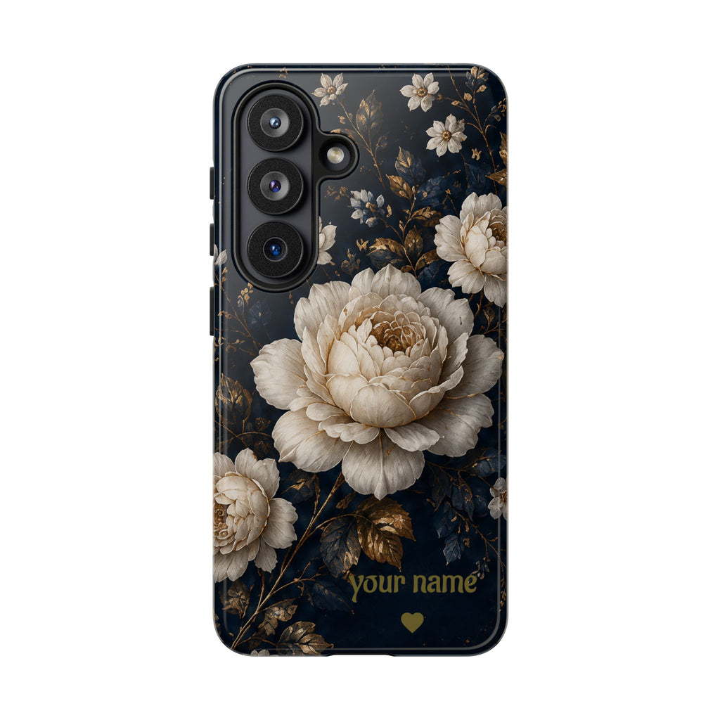 Floral Vintage Phone Case — Personalized "your name" Romantic Dark Peony