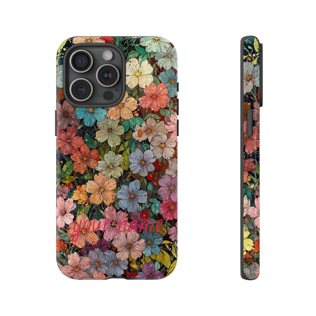Floral Mosaic Tough Phone Case — Personalized 'your name' Garden Design