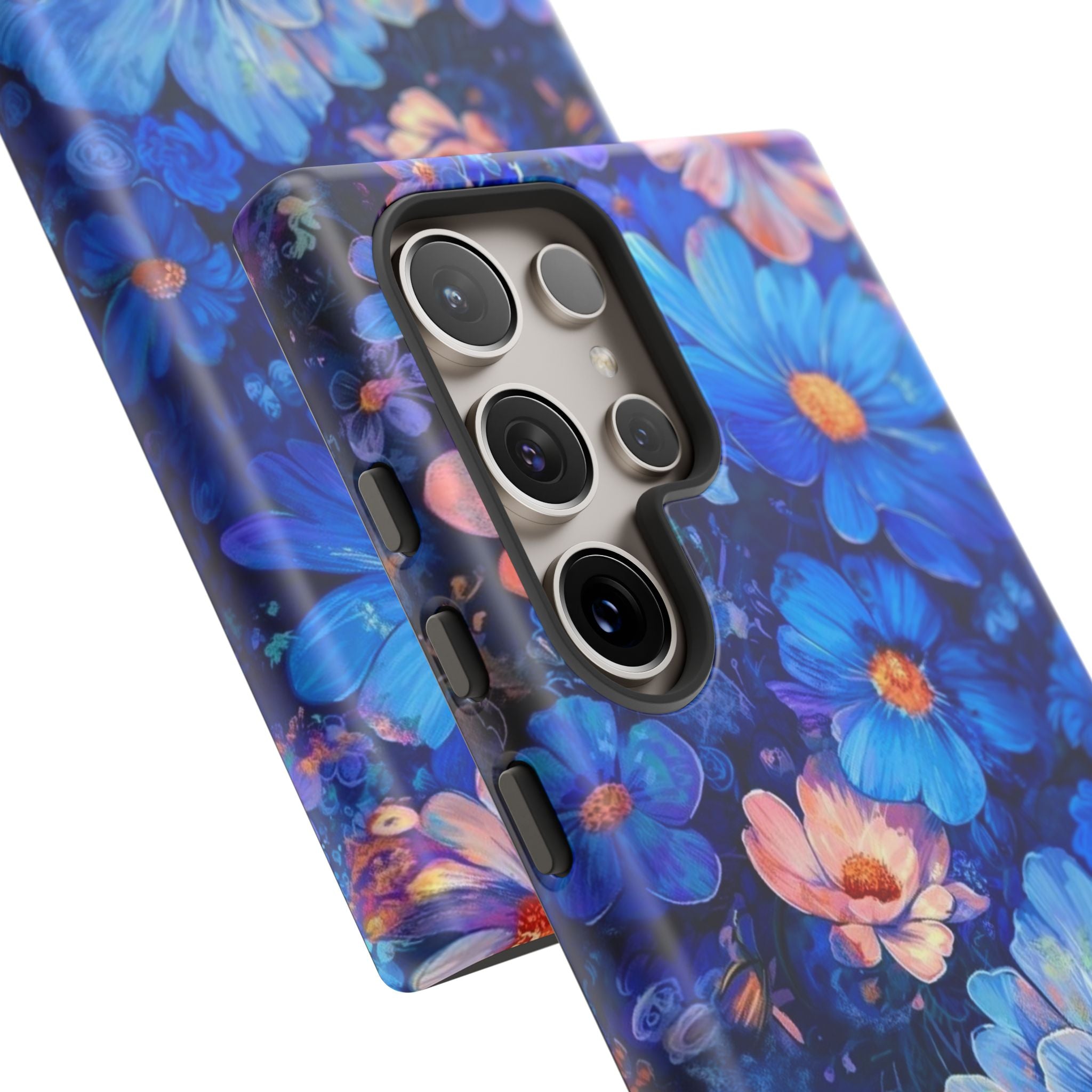 Personalized Blue Floral Phone Case — Custom Name Protective iPhone Cover